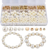 720 Perlen Set, Weiß Imitat Perlen, Gold Spacer Beads, Schmuck Diy