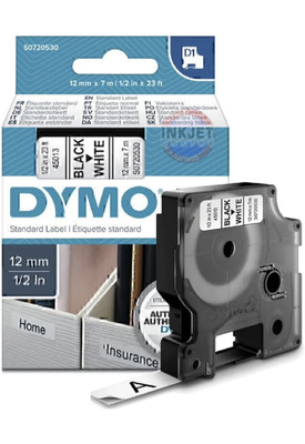 DYMO D1 Standard-Schriftband - 12mmx7m, Schwarz auf Weiß (S0720530)