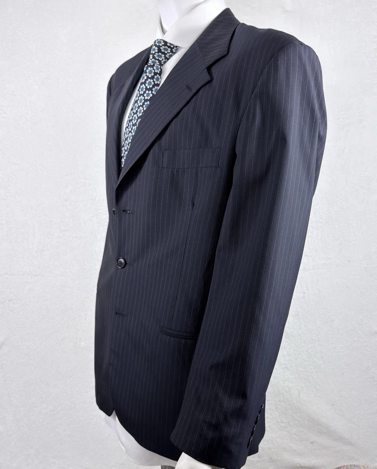 Jaqueta masculina Ing Loro Piana lã da Tasmânia listrada marinha 44 R 2 botões em excelente estado usado - Imagem 2 de 4