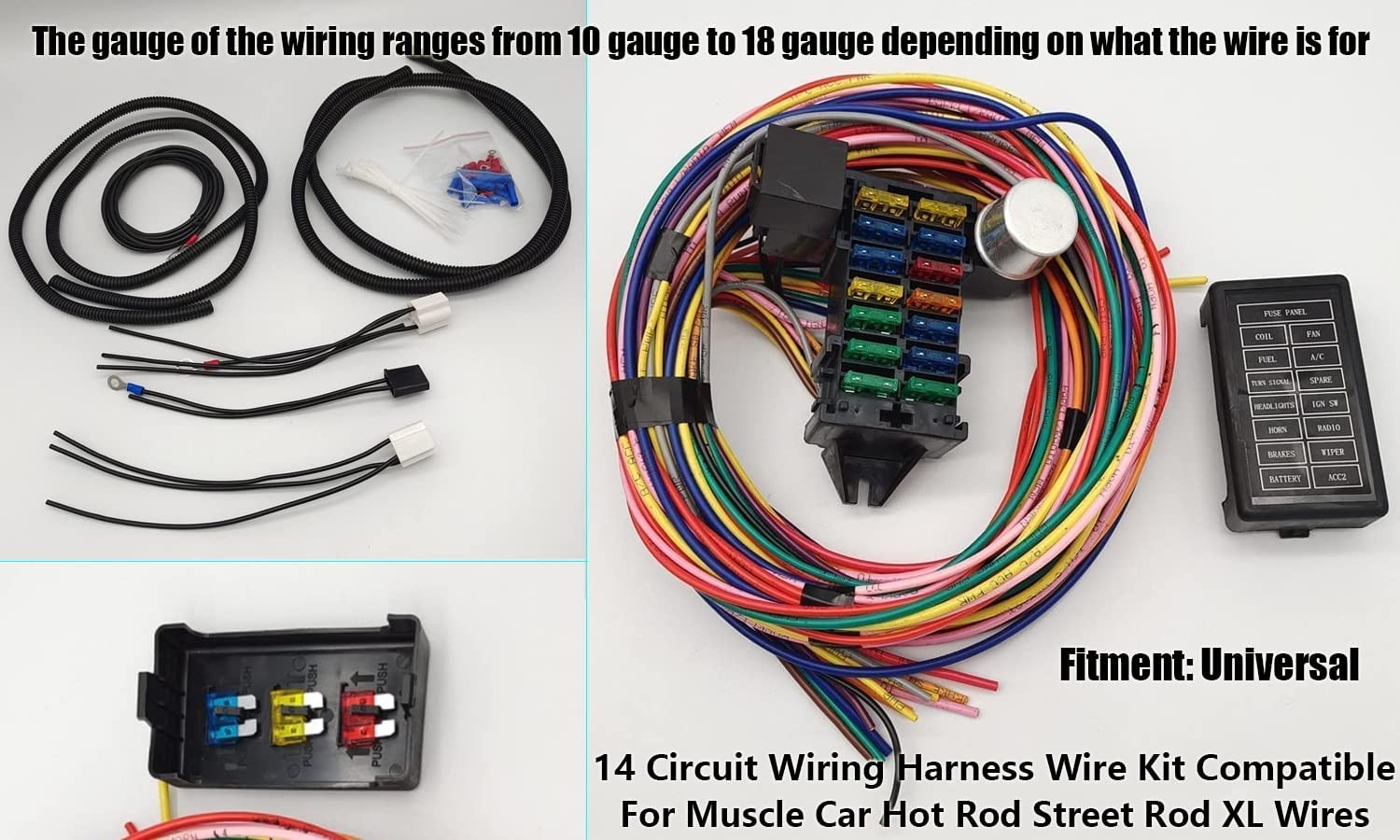 Wiring Harness 14 Circuit Universal,Circuit Wiring Harness Kit 14 Fuse for Stree