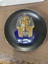 Egyptian Porcelain Plate 8.5” hatshepsut pharoah hand painted 22k gold plated A8