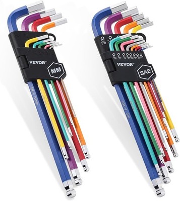 Hex Key Allen Wrench Set, 22 Pcs SAE (0.050-3/8 In) and Metric (1.5-10 Mm) Color