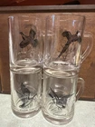 Vintage Federal Clear Glass Beer Mugs Set Of 4. Made In USA. Fowl/Geese/Ducks