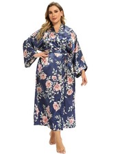 Feslieacc Womens Plus Size Satin Robe - Lightweight Silk Kimono, Long Floral ...