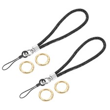 2Pcs Braccialetti Lanyard con Strass, Cinturino Portachiavi 13cm, Nero per Bling