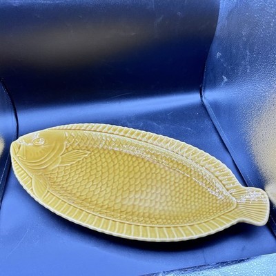 Vintage Sarreguemines Yellow Fish Platter  Made in France 10x21.5x1