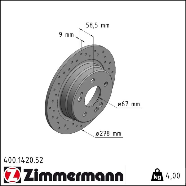 2X Zimmermann 400.1420.52 Bremsscheibe FüR Mercedes Benz SL 190 R129 W201-image