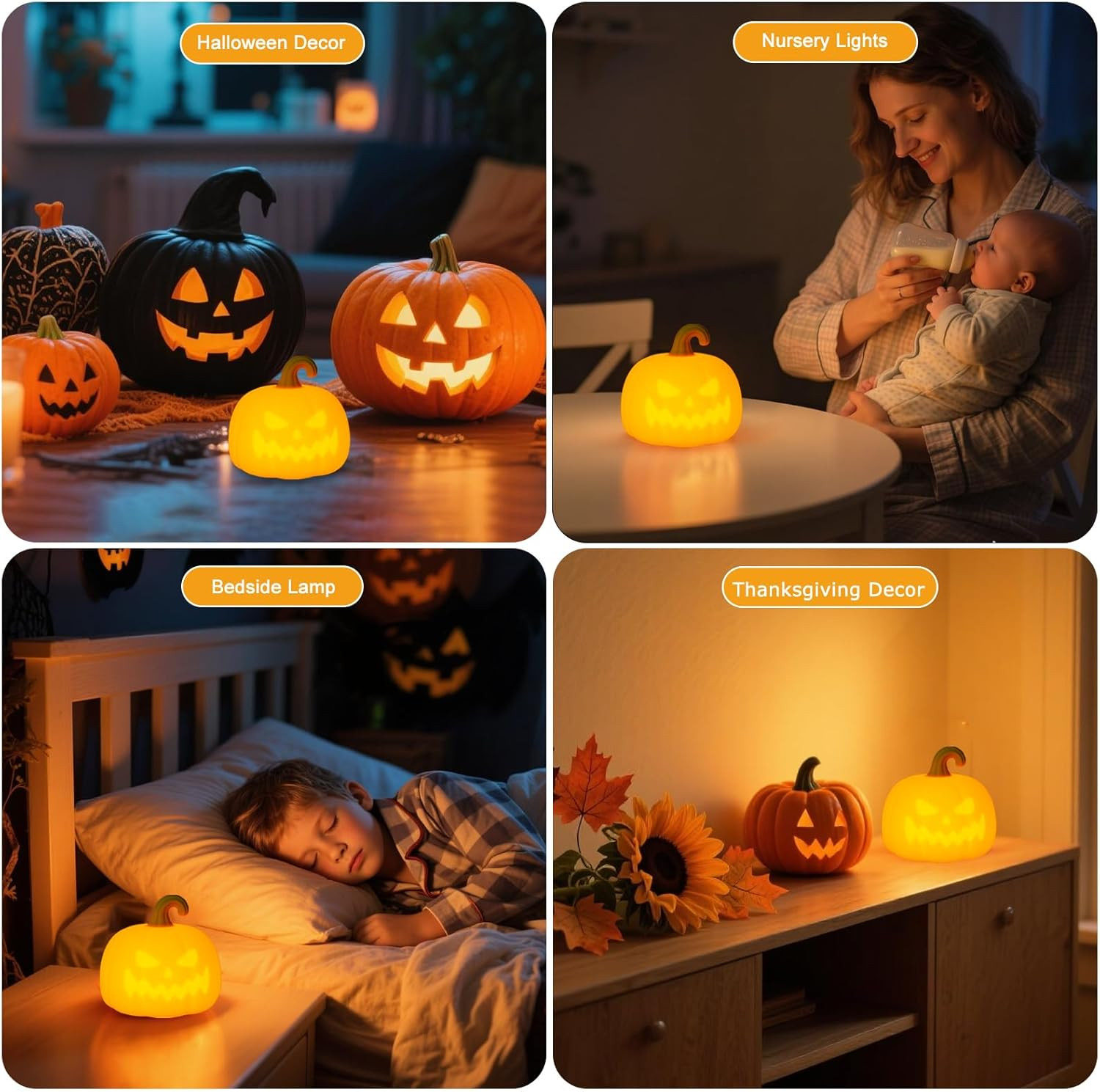 Pumpkin Night Light for Kids, Cute Halloween Pumpkin Lights Rechargeable with Ti