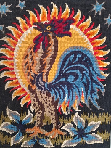 Tapisserie d'après Jean Lurçat. canevas vintage motif Coq.Tableau Mural Encadré - Photo 7 sur 8