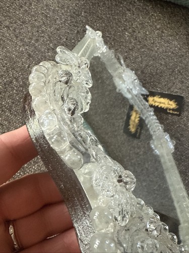 Vintage Italian Murano Glass Vanity Mirror Flowers Clear - Picture 7 of 19