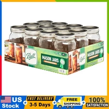 Ball Wide Mouth Quart 32oz. Glass Mason Jars with Lids and Bands, 12 Count