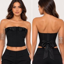 Kiki de Montparnasse Tuxedo Corset Top XS Midnight Navy Satin Trim Strapless
