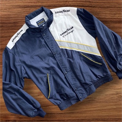 Vintage Goodyear Racing Jacket Men's Medium Blue White Racing USA