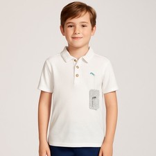 NWT Tommy Bahama Kids White Polo Shirt Boys M 7-8 Cotton 3-Button Classic Polo