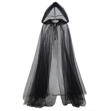 Tulle Hooded Cape Long Cloak for Halloween Costume - Adult Full-Length Sheer