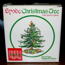 Set Of 4 Spode Christmas Tree Gold Rim Highball Glasses  6 1/4" In Original Box