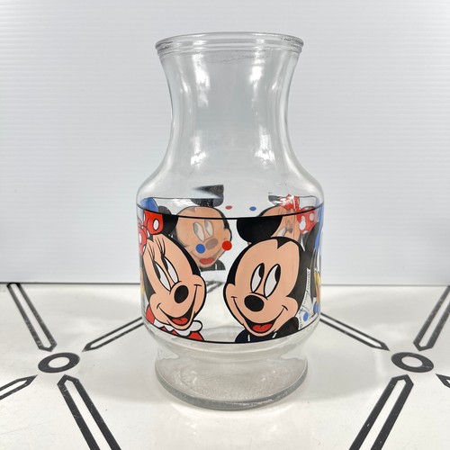 Vintage Walt Disney Company Mickey Minnie Donald Duck Glass Carafe Vase USA Made