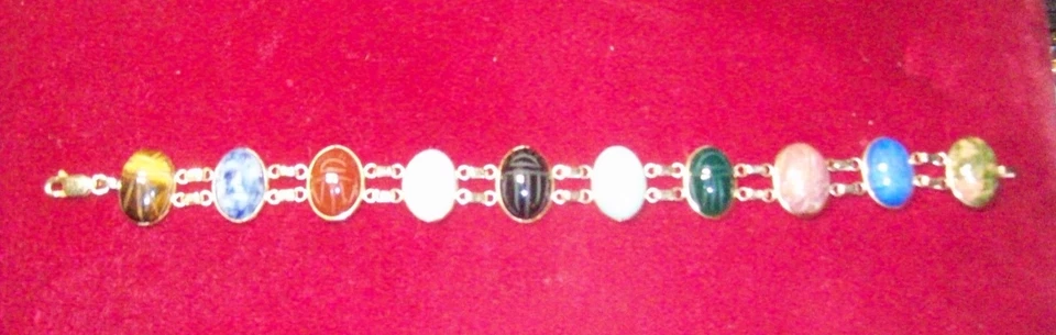 Brazalete de cadena de escarabajo de 10 piedras de oro amarillo de 14kt genuino cierre de langosta de 7 1/2" Foto 3 de 4