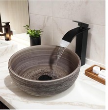 Bathroom Ceramic Basin Bowl Vanity Vessel Sink  Black Mixer Faucet Deck Mounted