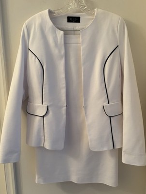 MOHITO Collection 2 Piece Suit Set, Jacket & Skirt, White Polyester, Size Small
