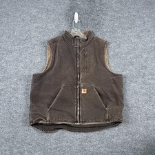 Carhartt Vest Mens XL Brown Sherpa Lined Insulated Canvas Workwear V33 DKB