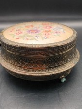 Thorens Vintage Petit Point Stickerei Spieluhr Waschtischdose Messinggehäuse