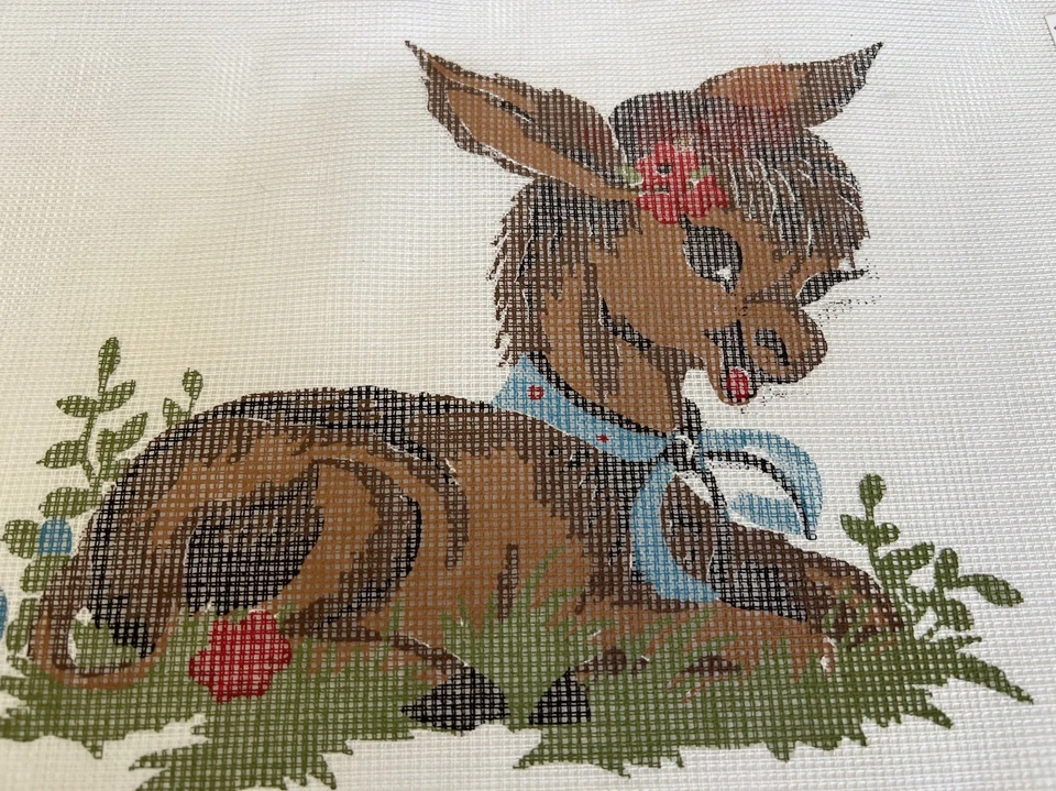 Vintage Bucilla painted needlepoint canvas -Donkey/Fawn like animal - Image 3 of 4