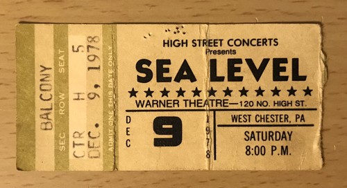 1978 SEA LEVEL ON THE EDGE TOUR WEST CHESTER PA CONCERT TICKET STUB BALL ROOM - 第 1/2 張圖片