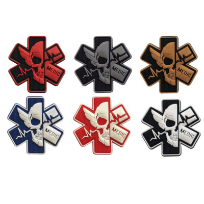 6PCS 3D PVC Paramedic Medic MED EMT First Aid Skull Rubber Hook&Loop Patch Glow