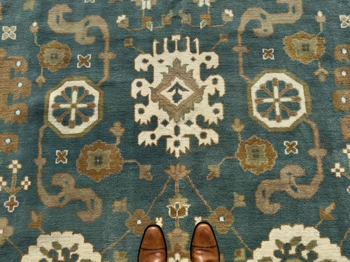 10x14 BLUE OUSHAK RUG HANDMADE handwoven oriental new wool soft clean big ushak - Picture 3 of 23