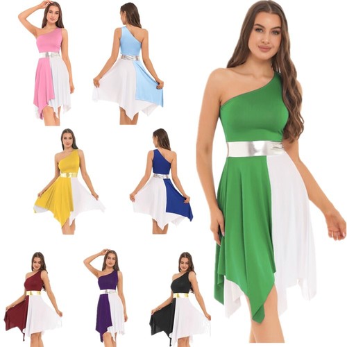 FEESHOW Women Praise Dance Lyrical Dress Asymmetrical Hem Liturgical AU - Picture 2 of 95