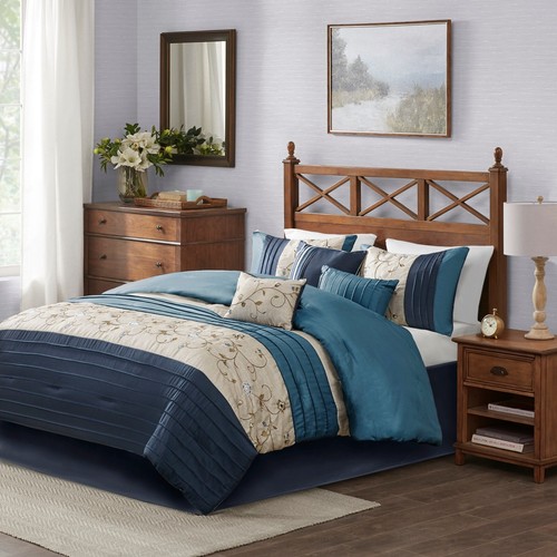Madison Park Reversible Comforter Set—Solid Faux Silk Floral Patchwork Bedding - Picture 55 of 65