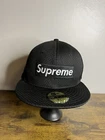 Chapeau Supreme New Era SS18 noir maille baseball boîte ajustée logo 7 1/4 neuf avec étiquettes