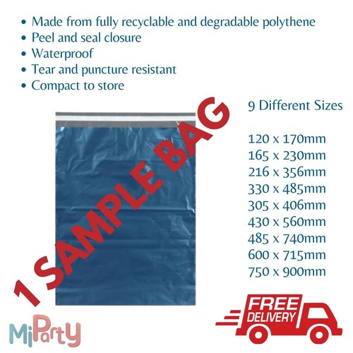 Poly Mailer Bags Strong Metallic Blue Plastic self seal - many sizes x10 bags - Picture 52 of 56