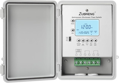 30A Astronomic Timer Switch, Weekly Scheduler, Waterproof, Rechargeable Battery