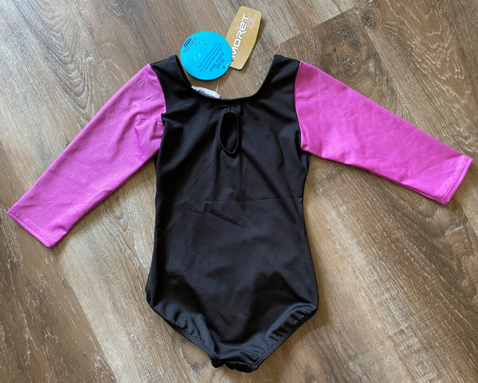 MORET KIDS~new Gymnastics 3/4 Sleeves Leotard~Size 4/5~XS~NWT~Black & Purple~