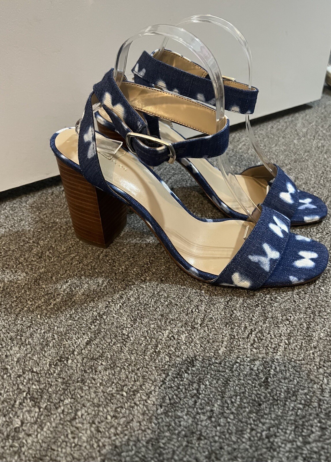 APL Sandali Ann Taylor Tie Dye Block Chambray blu bianco cinturino punta aperta taglia 10