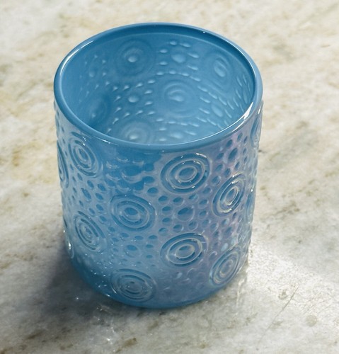 Greenbrier’s Turquoise Metallic Embossed Glass Candle Holder Vase Decor 2.9 In T - Picture 3 of 5