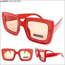 EXAGGERATED Classy Modern Retro Style SUNGLASSES Square Funky Bling Red Frame
