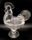 Vtg L.E. Smith Clear Glass Rooster Covered Candy Dish Chicken Depression Easter.