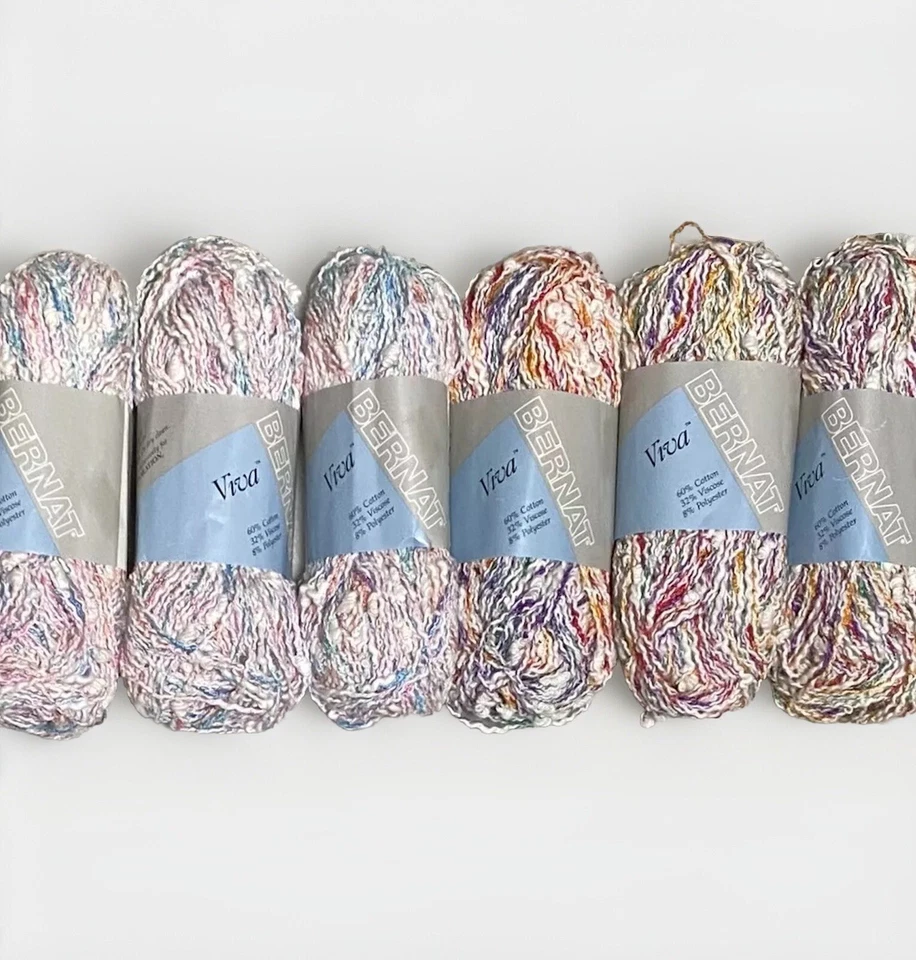 6 VTG Bernat Viva Yarn Skeins Pastel Bright Mix 90 yd Cotton Blend 50g 1.75 oz - Image 2 of 4