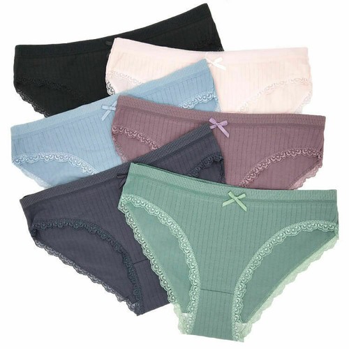 6 x Womens Ribbed Cotton Bikini Underwear Brief Sexy Panties Comfy - Assorted