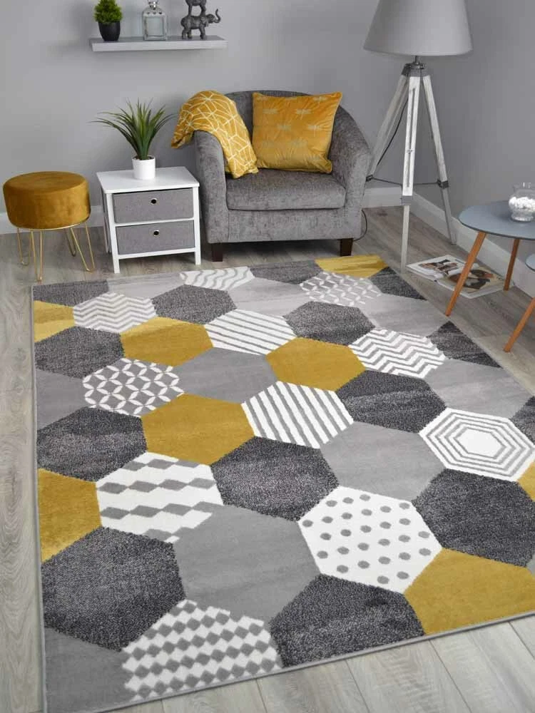 Mustard Grey Rugs Modern Abstract Soft Quality Living Room Hallway Area Gold Rug
Opens in a new wind