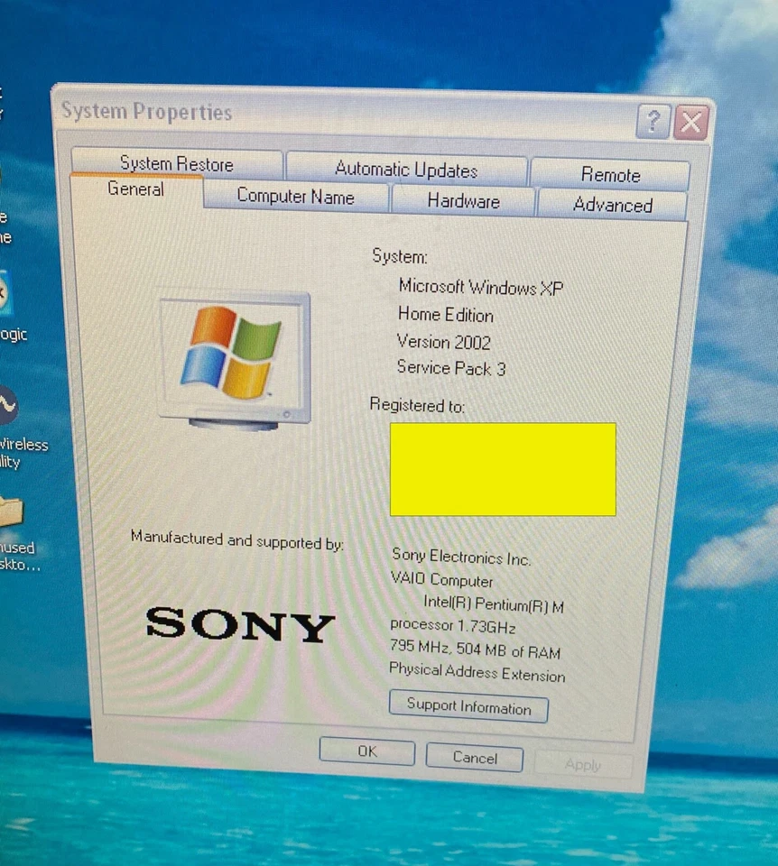 Portátil Sony VGN-FS630/W de colección_CPU Intel Pentium M @ 1,73 GHz_504 MB RAM_80 GB. Foto 2 de 4