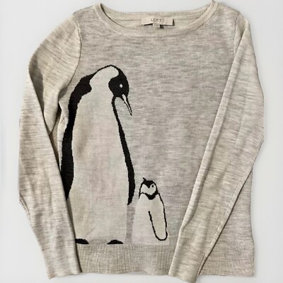 Ann Taylor LOFT Winter Penguins Wool Blend Long Sleeve Sweater Womens Size XS