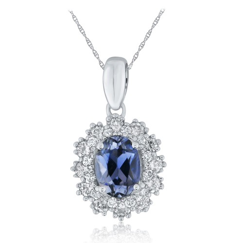 14k White Gold 0.39ctw Tanzanite & Diamond Oval Cluster Pendant Necklace - 第 1/3 張圖片