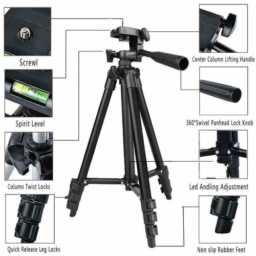 Lightweight Aluminium Tripod Telescopic Camera DSLR Stand With Phone Holder H - Picture 3 of 17