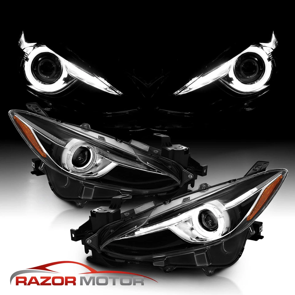 [Plus LED Halo] 2014-2016 Fit Mazda 3 Black Projector Replacement Headlights Foto 2 de 4