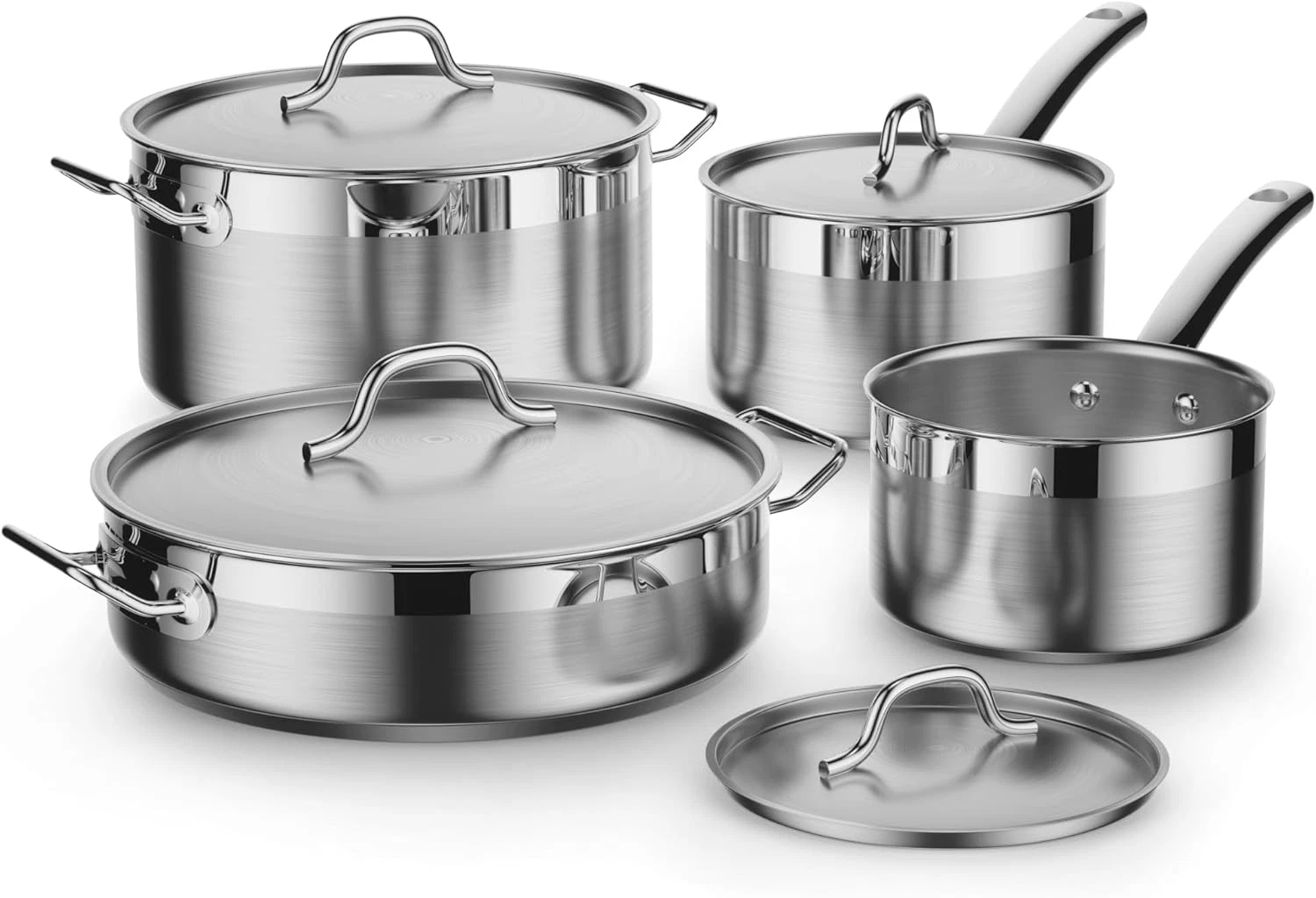 8-Piece Stainless Steel Cookware Set - Professional Pots & Pans with Lids