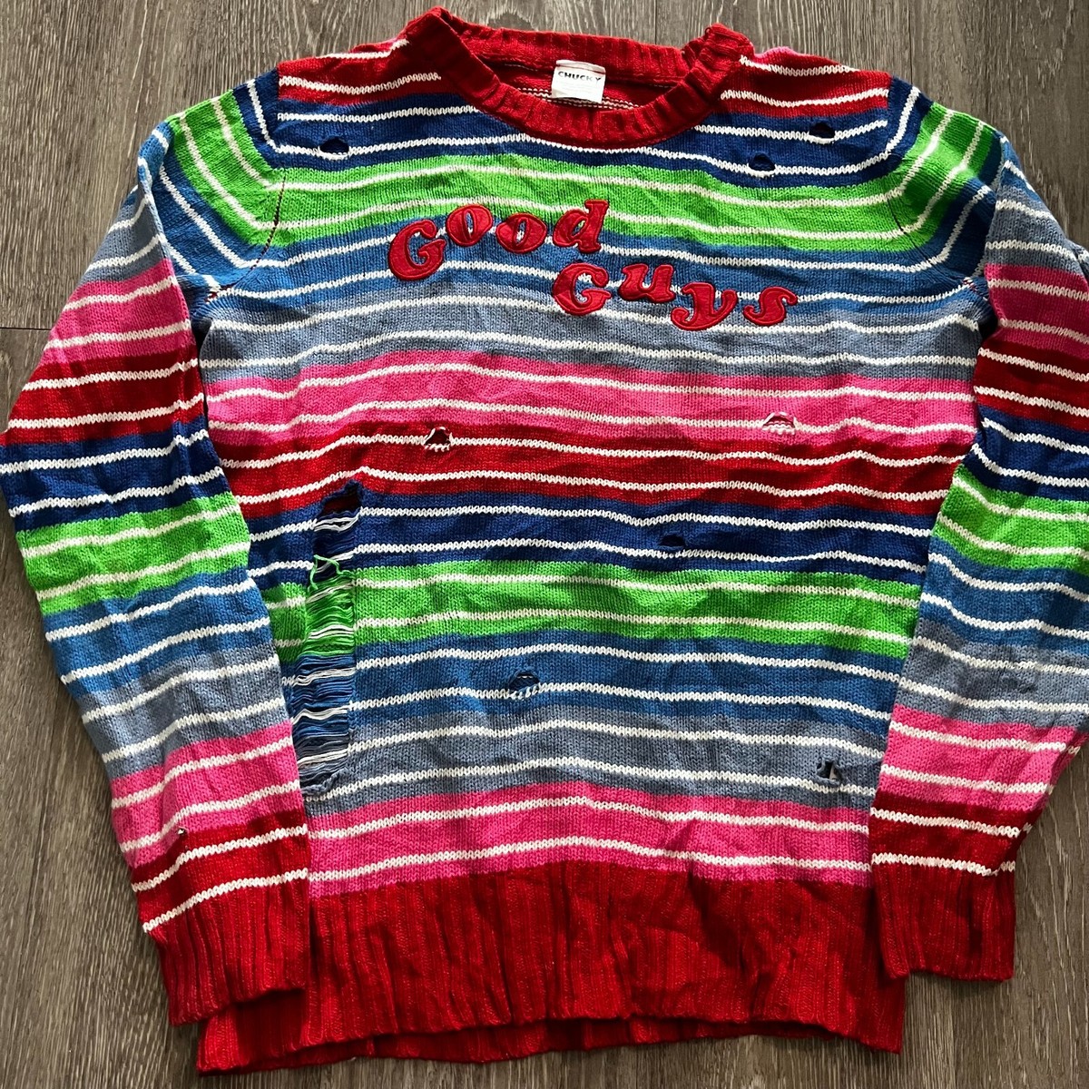 Spirit of Halloween Chucky Good Guys Sweater Child's Large Rainbow Stripe |  eBay